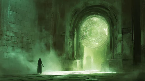 Ethereal Green Portal in Stone Chamber