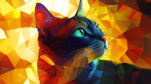 Colorful Abstract Cat in Geometric Patterns