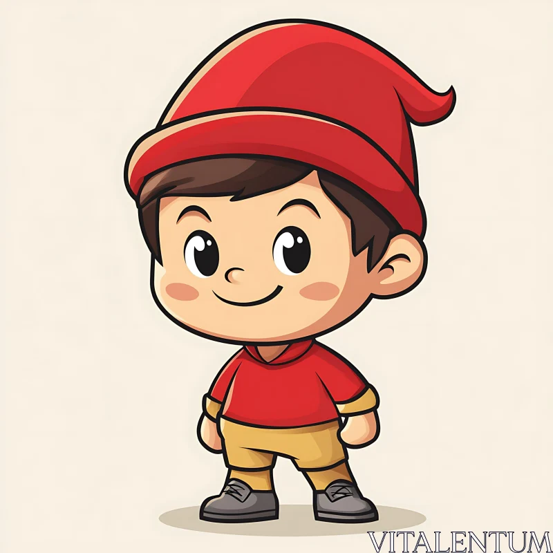 AI ART Cute Cartoon Character with Red Hat