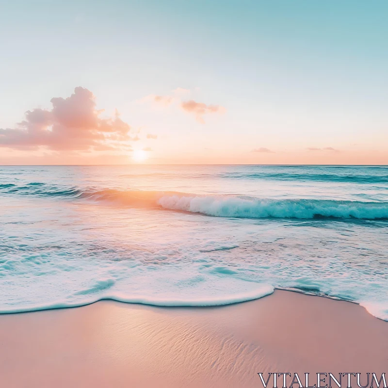 Pastel Ocean Waves at Sunrise AI Image