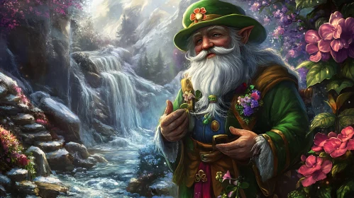 Enchanted Leprechaun in Floral Wilderness