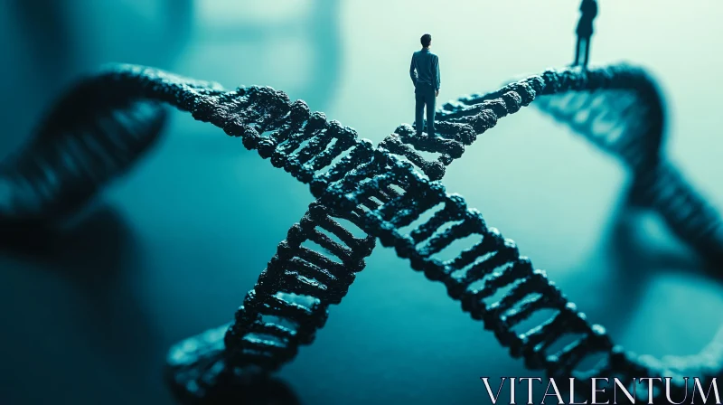 Figures on DNA: A Futuristic Science Scene AI Image