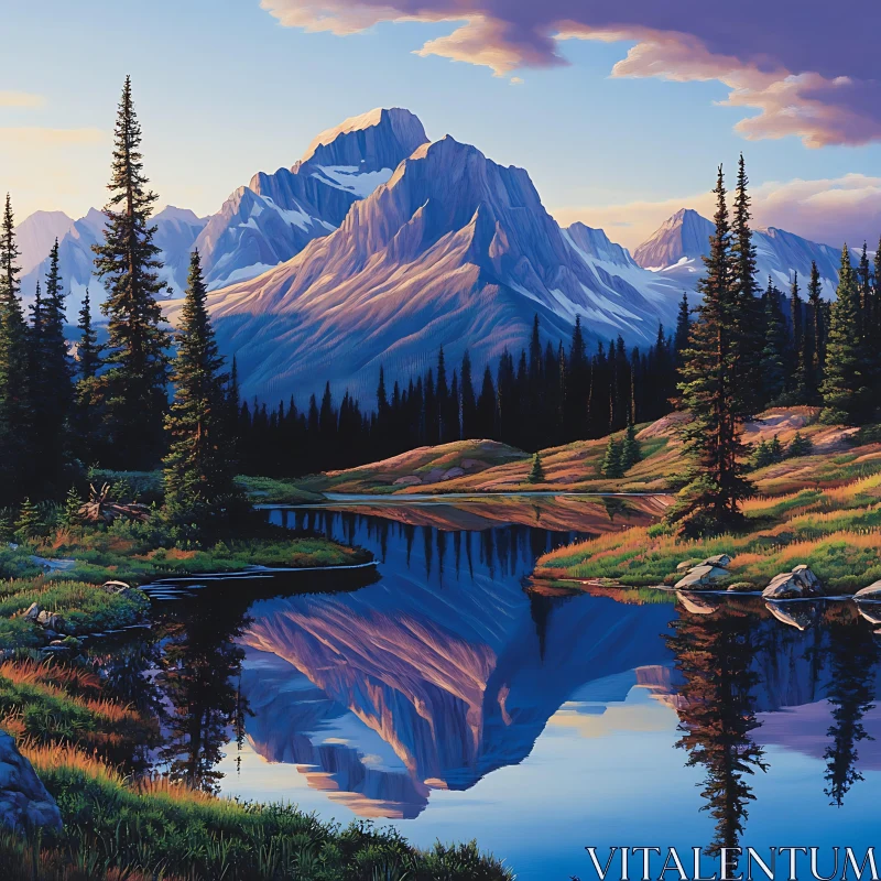 AI ART Still Mountain Lake Reflection Art