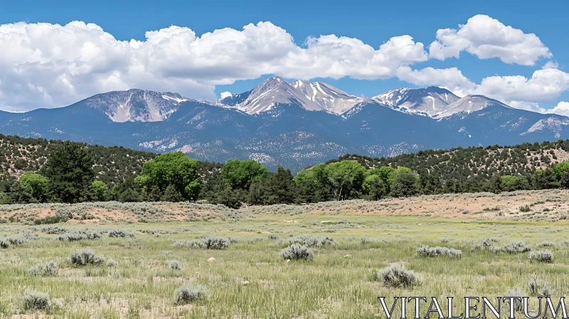 Mountain Range with Green Field AI Image