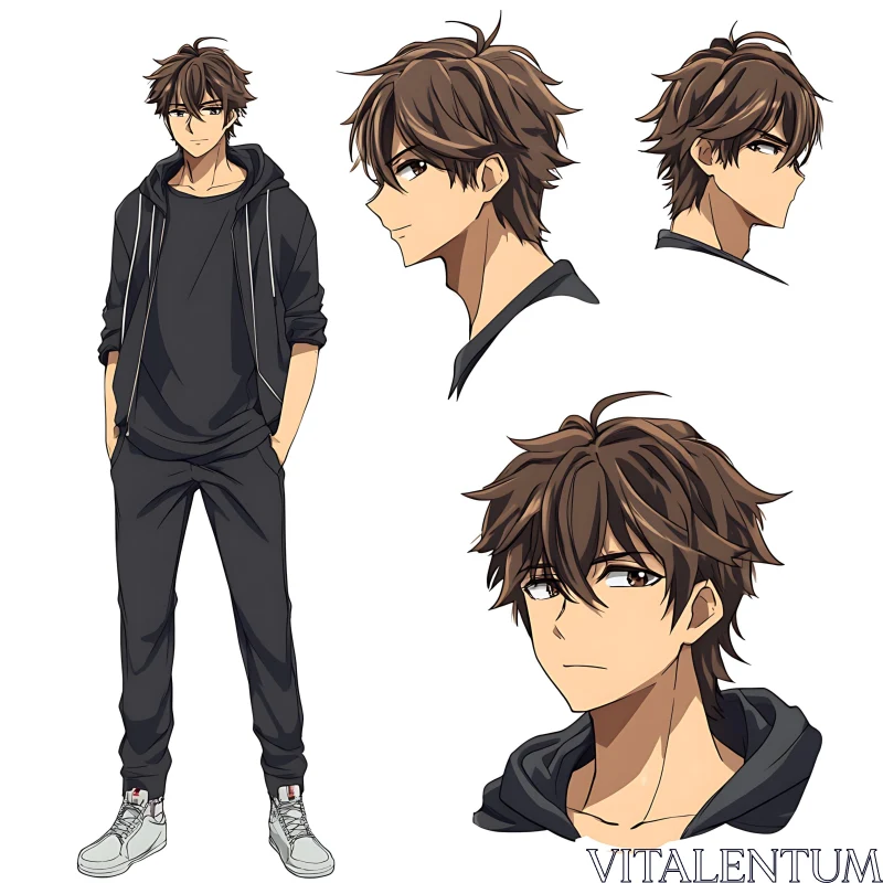 AI ART Anime Male Character in Dark Clothing