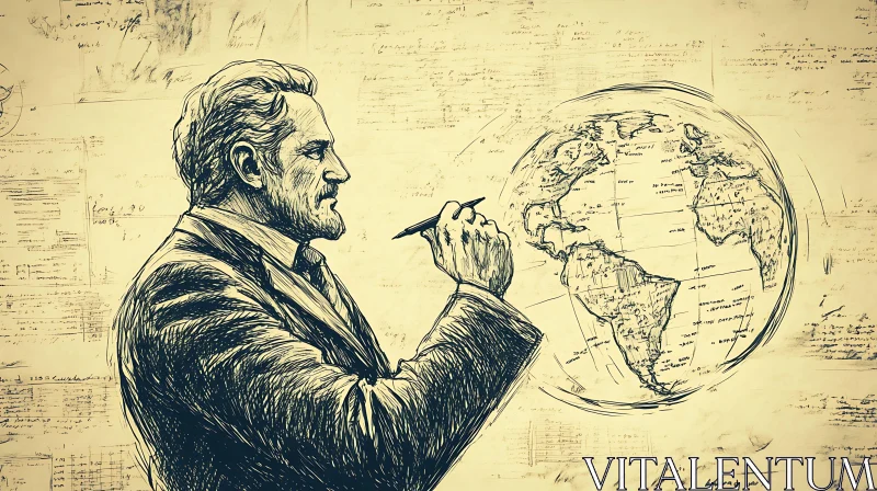 Vintage Globe Sketch AI Image