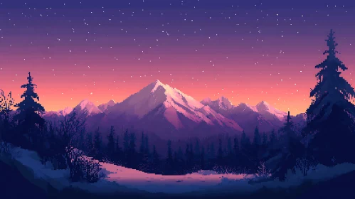 Starry Night Pixel Mountain Landscape