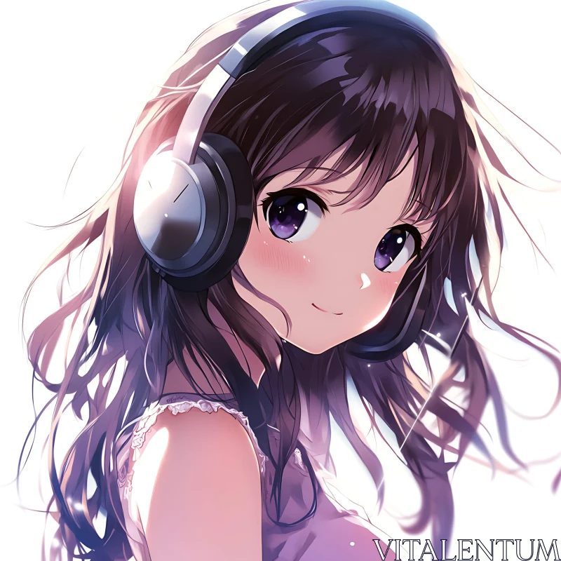 Anime Portrait of a Girl with Headphones AI Image