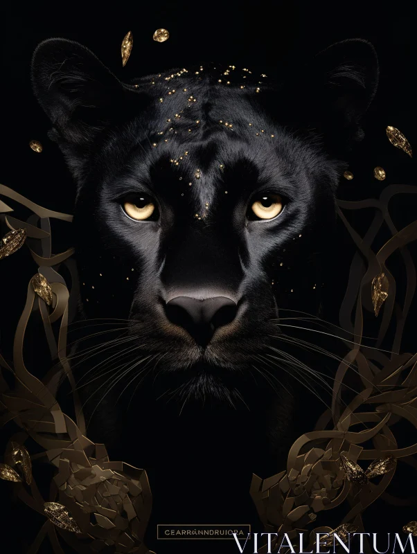 AI ART Panther Portrait with Golden Embellishments