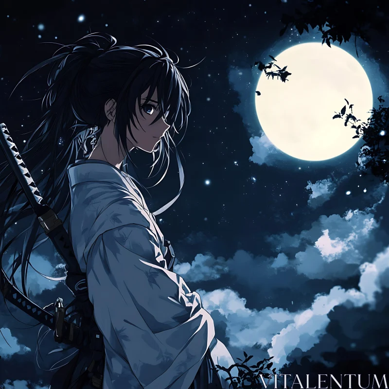 Moonlit Samurai Anime Art AI Image