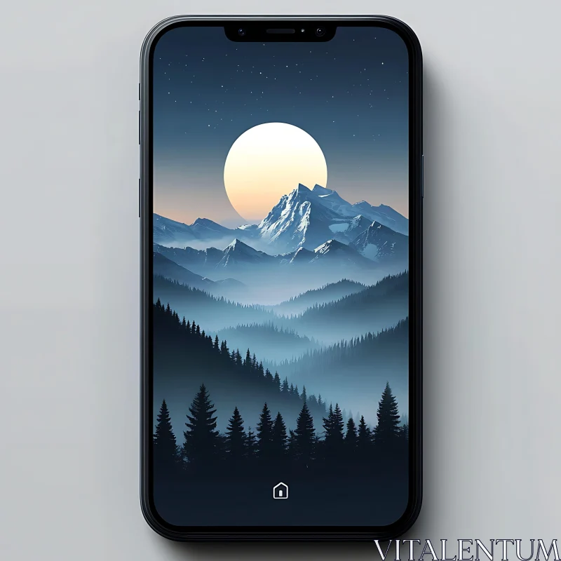 Mystical Mountain View on Mobile Screen AI Image