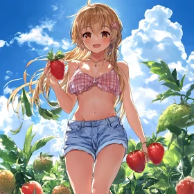 Summer Vibes Anime Girl in Strawberry Field