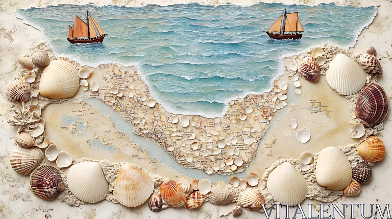 Nautical Seashells Composition AI Image