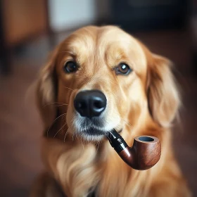 Whimsical Golden Retriever with Pipe