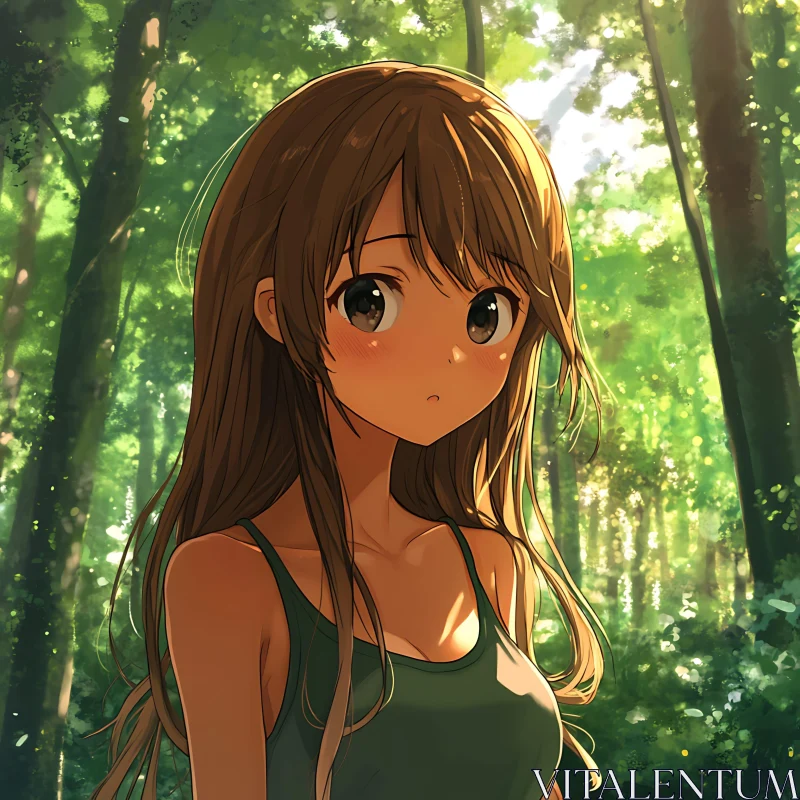 Reflective Anime Girl Amidst Nature AI Image