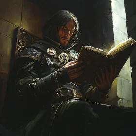 Medieval Man Reading Ancient Book