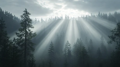 Serene Forest with Morning Sunbeams