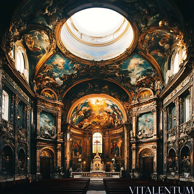 Baroque Church Ceiling and Altar AI Image