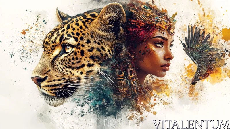 AI ART Surreal Portrait: Woman, Leopard, and Wing