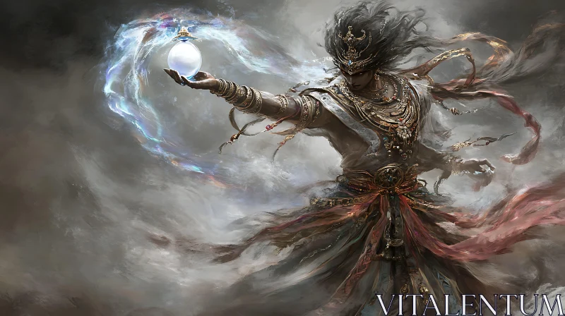 AI ART Fantasy Warrior Holding Magic Sphere