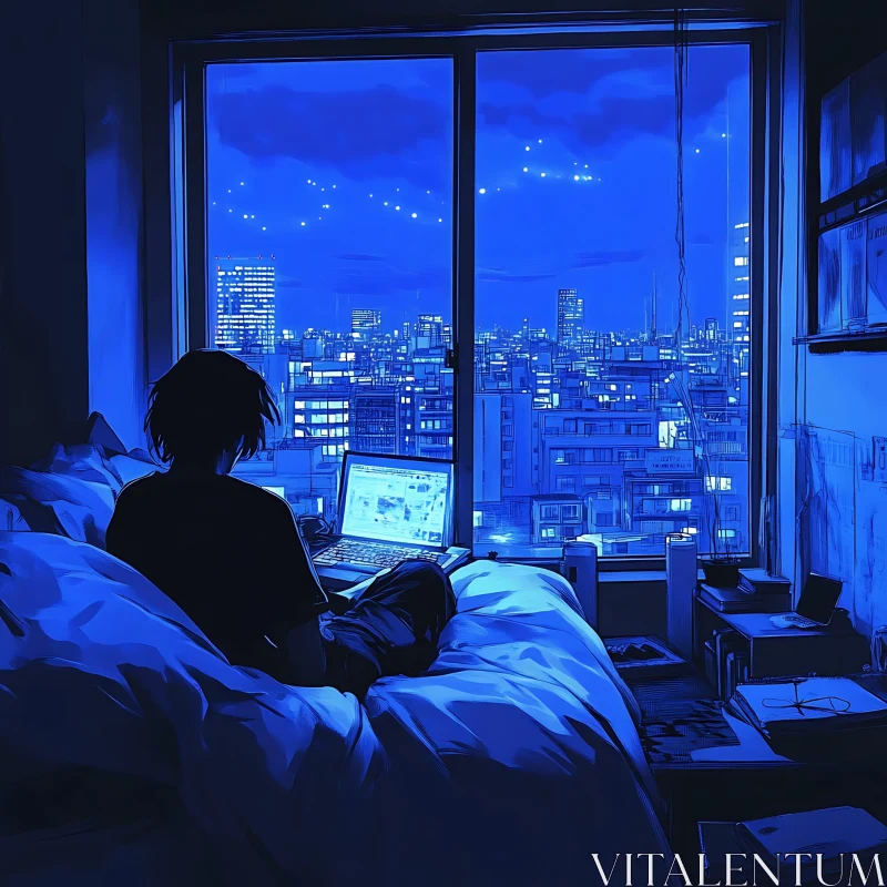 Peaceful Night in the City - Anime Scene AI Image