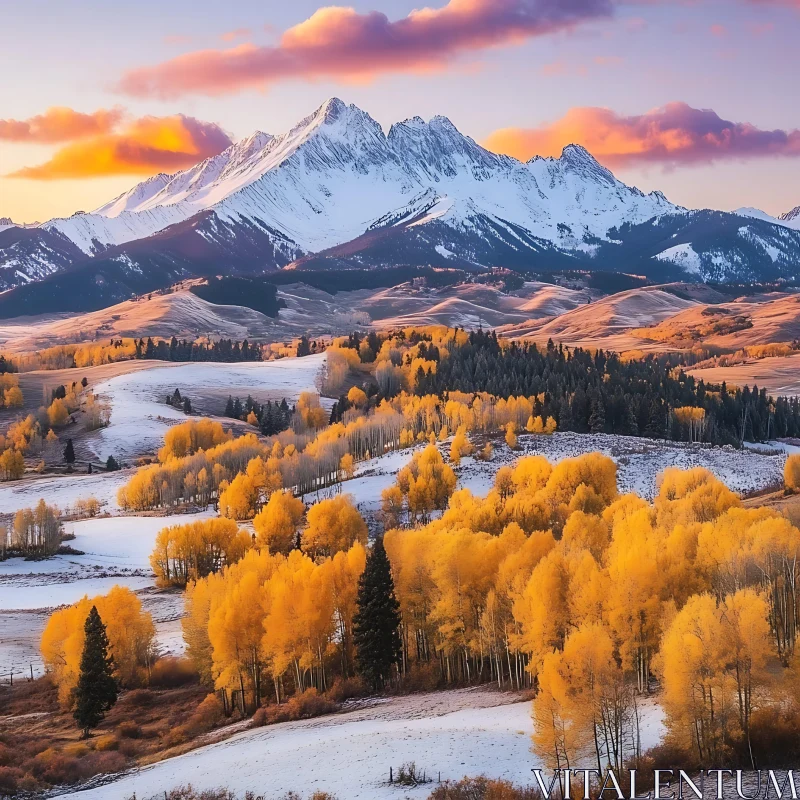 Mountains and Autumn Trees Landscape AI Image