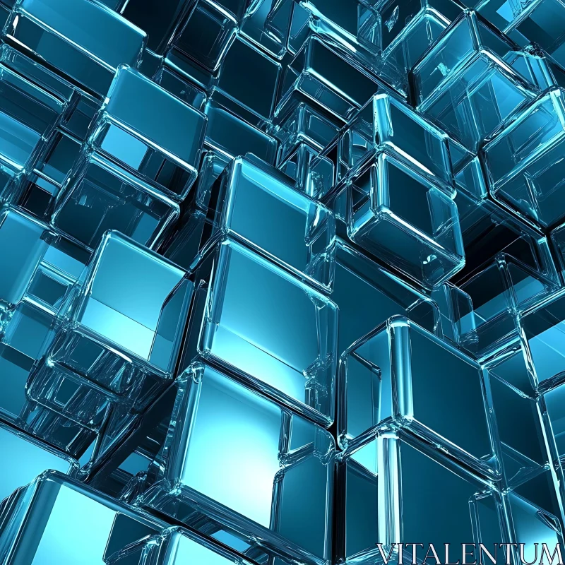 AI ART Geometric Glass Cube Arrangement in Blue