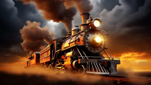 Steam Locomotive in Sky - Aggressive Digital Illustration