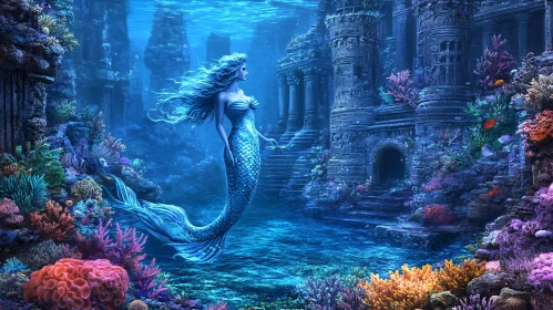 Underwater Mermaid Scene with Coral Reef