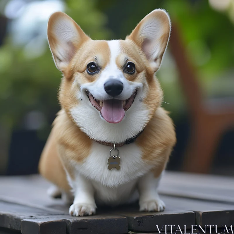 AI ART Happy Corgi Dog on Wooden Platform