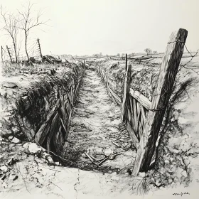 Monochrome Trench Sketch: Echoes of War