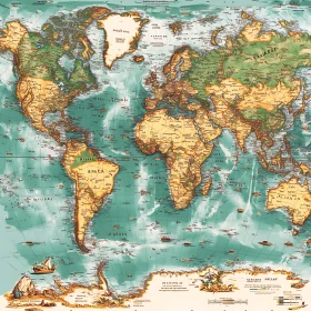 Detailed Vintage World Map Illustration