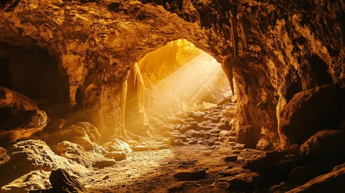 Golden Sunlight Illuminating a Cave