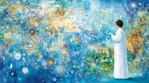 Abstract Woman Painting with Celestial Elements