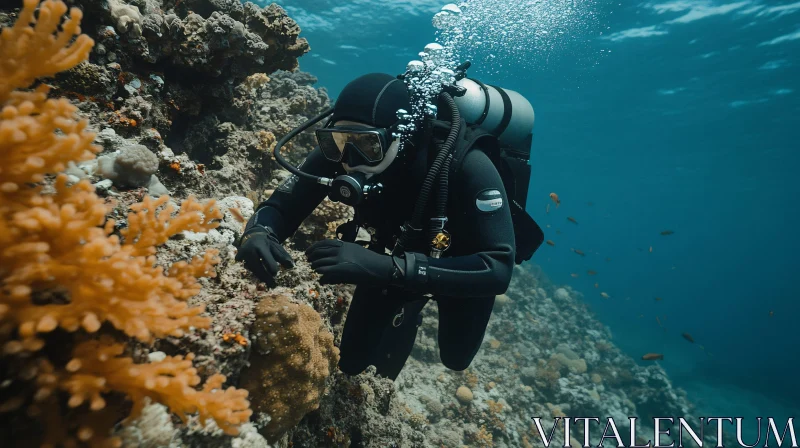 Scuba Diver Among Coral Reefs AI Image