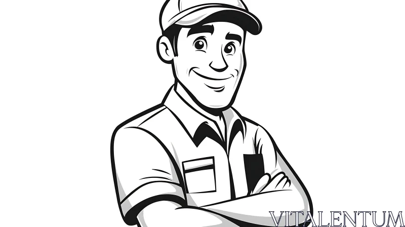 AI ART Smiling Man with Cap Cartoon Character