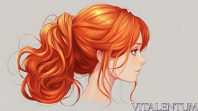 Profile Illustration of Woman with Red Hair AI Image