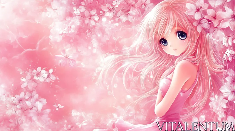 Ethereal Blonde Anime Girl with Blossoms AI Image