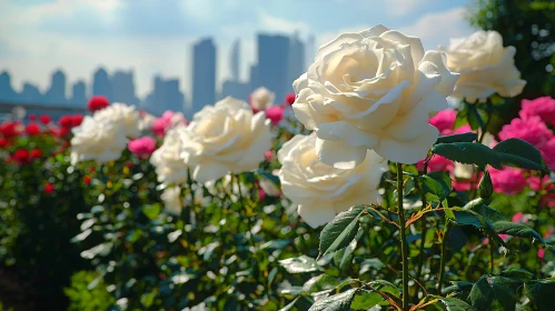 Urban Garden Roses Blooming in Sunlight