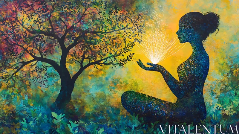 AI ART Meditative Silhouette with Tree of Life