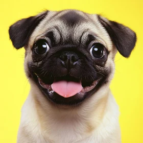 Cute Pug Portrait on Vibrant Yellow Backdrop