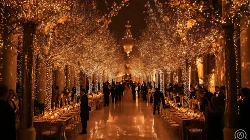 Golden Wedding Aisle with Chandelier
