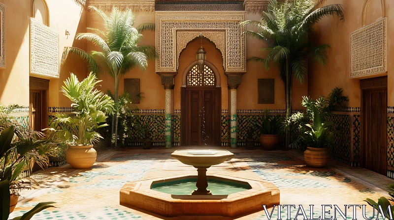 AI ART Sunlit Courtyard Oasis with Fountain