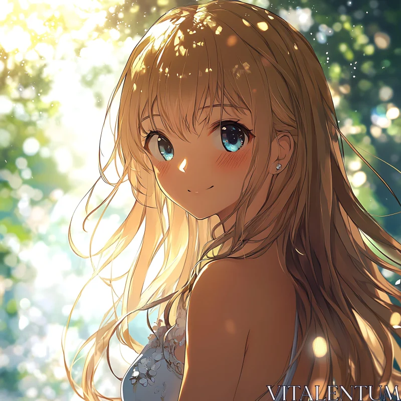 Serene Anime Girl in Forest AI Image