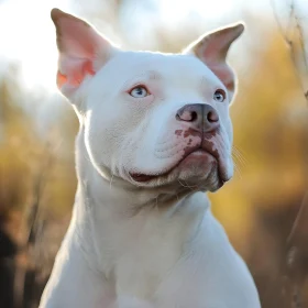 White Dog with Blue Eyes in Autumn