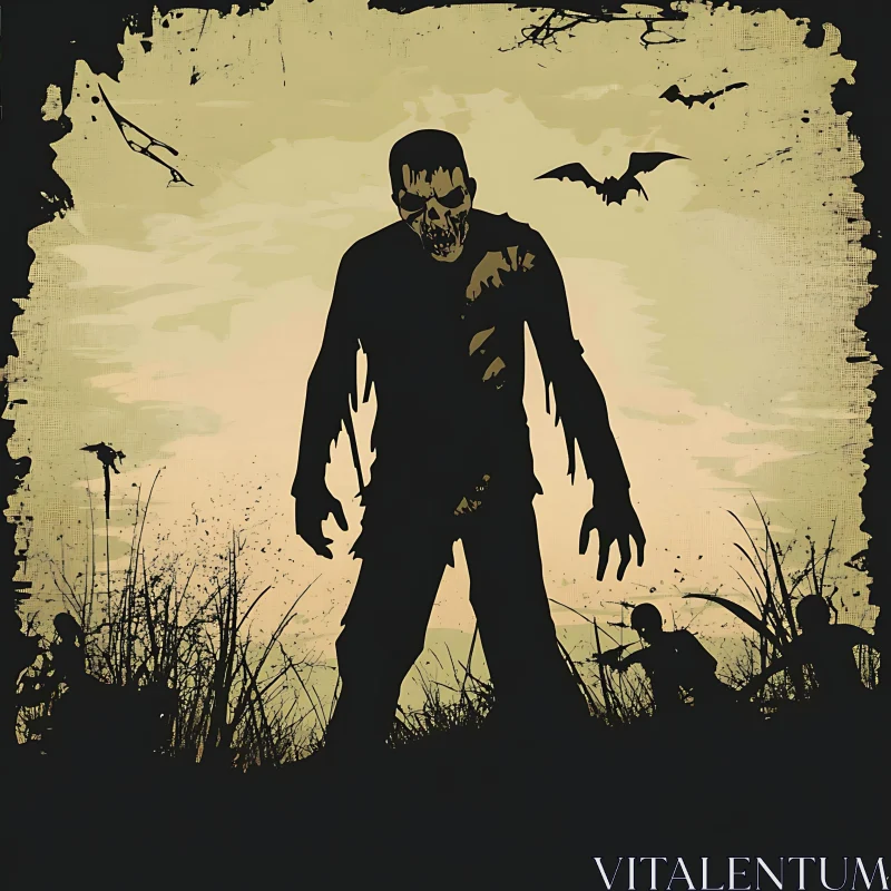 AI ART Zombie Silhouette in Dark Landscape