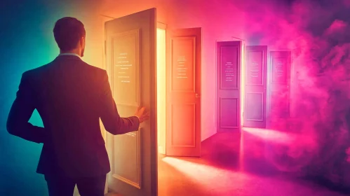 Man Opens Door to Colorful Future