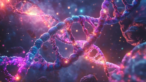 Glowing DNA Strand in Cosmic Space