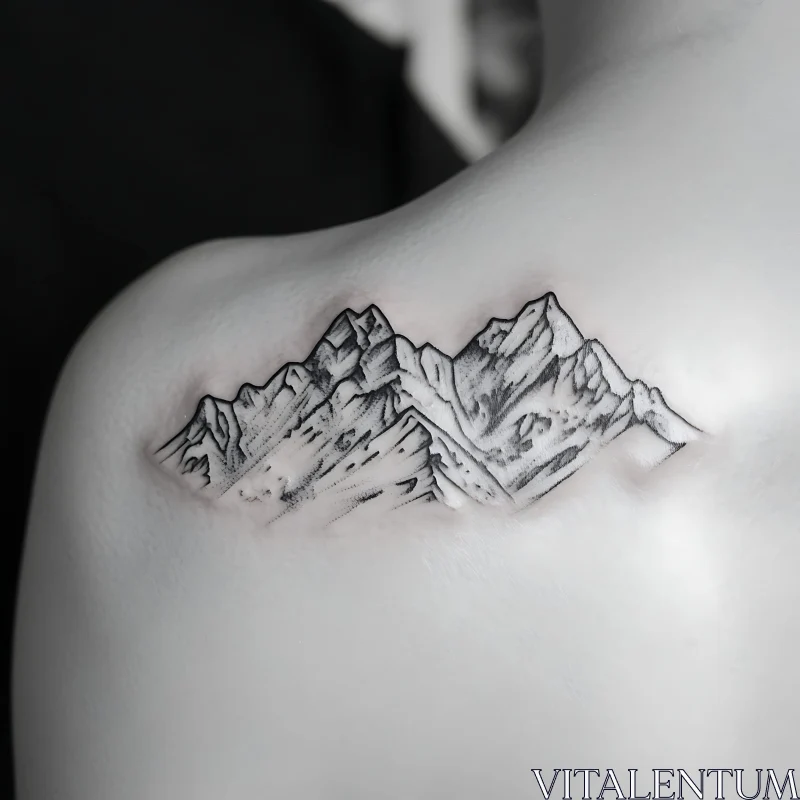 AI ART Grayscale Mountain Tattoo on Shoulder