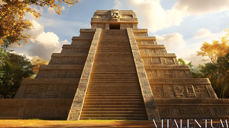 Majestic Mayan Pyramid in Sunlight AI Image